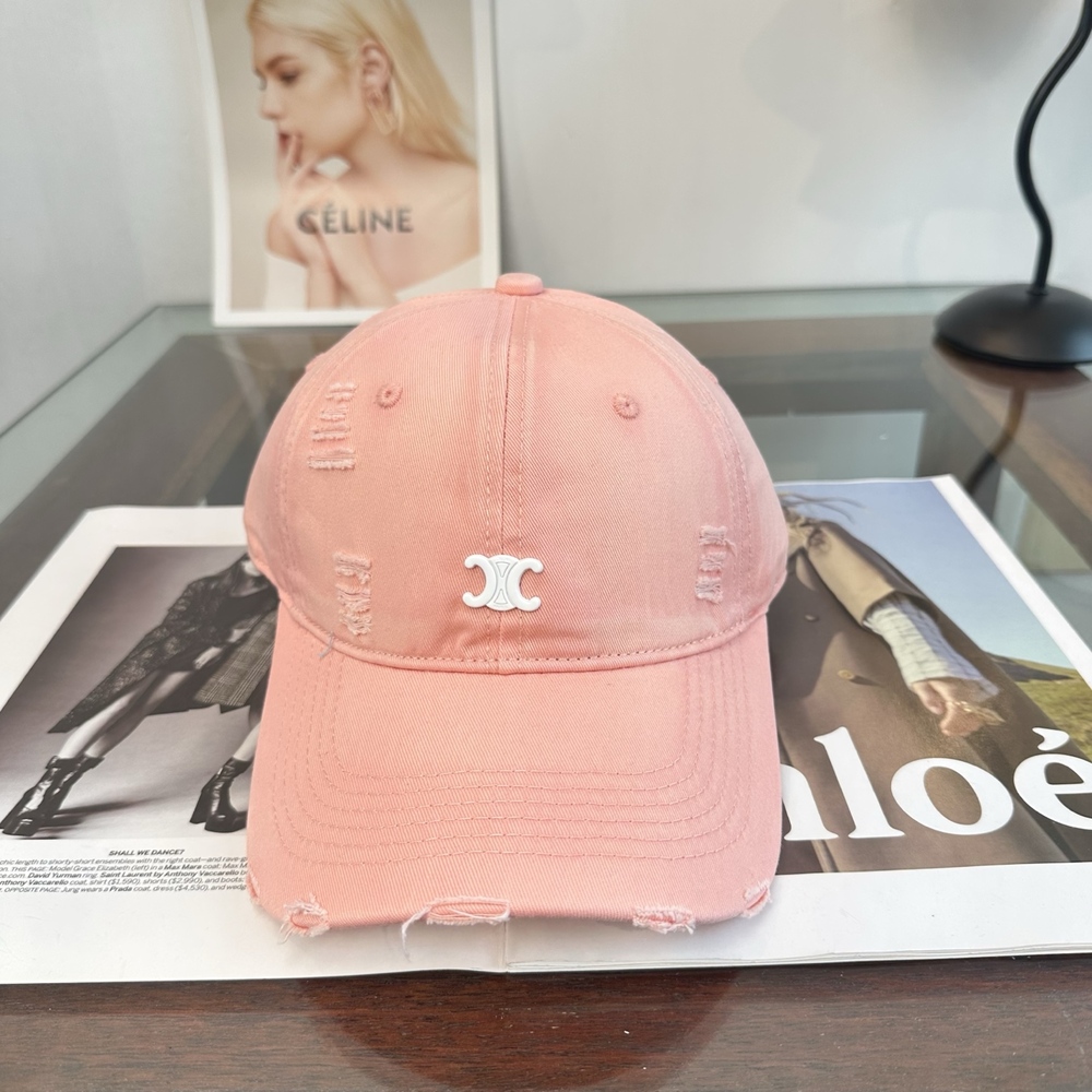 🤍Celine White Triomphe Embroidered Adjustable Cotton Baseball Cap